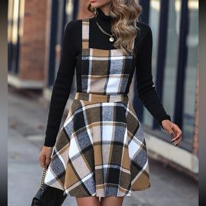 Classic Plaid Print Overall Dress Without Top